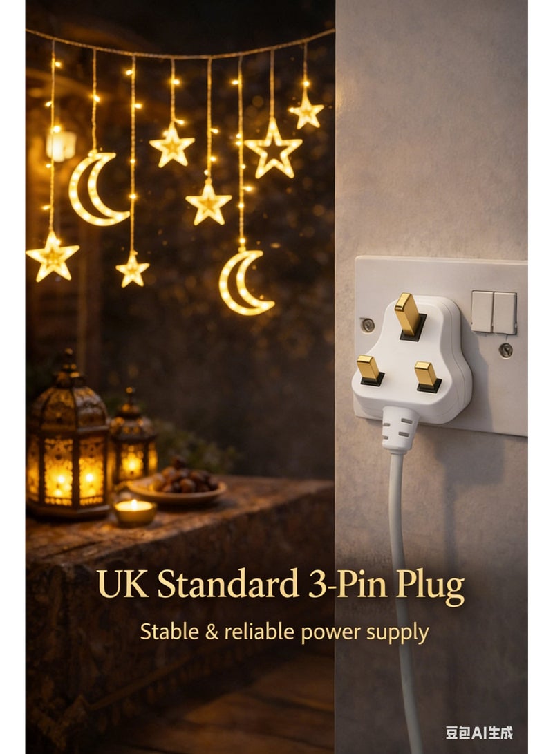 ستارة مضيئة LED بتصميم الهلال والنجوم لرمضان – اضاءة نوافذ بطول 3.5 متر بلون دافئ مع وحدة تحكم وقابس UK، زينة العيد والمنزل - view 5